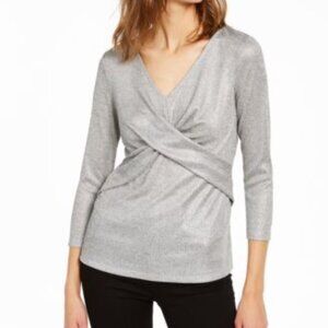 NWT INC Silver Shine Crisscross Blouse